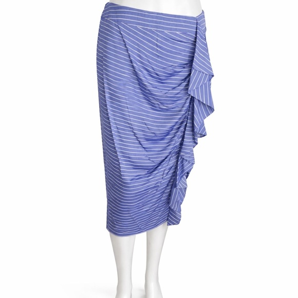 ANTONIO MELANI Dresses & Skirts - Antonio Melani Blue Striped Ruched Midi Skirt – Size 8